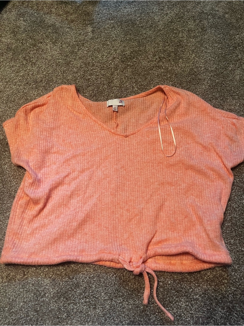 So Soft Knit V-Neck Crop Top with Drawstring - Coral Pink